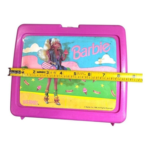Vintage 1990 Barbie Core Matching Thermos Pink Lunchbox With Handle & Latch READ - Picture 2 of 15